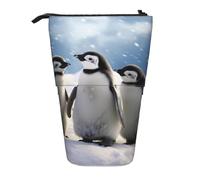 KCGSDEGV Young Penguins with Snow Prints Standing Expandable Pencil Case Organiser for School Pens, Makeup & Travel for Students & Artists