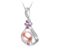 KCHSRKHXC 100% Natural Freshwater Pearls Pink Shiny Cubic Zirconia Pendant Necklace Fine Jewellery Gift for Women Made in China