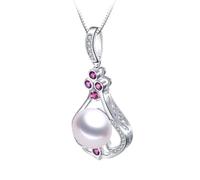 KCHSRKHXC 100% Natural Freshwater Pearls Pink Shiny Cubic Zirconia Pendant Necklace Fine Jewellery Gift for Women Made in China