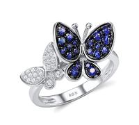 KCHSRKHXC 100% Ring For Women Shiny Blue White Cubic Zirconia Delicate Butterflies Party Fine Jewelry