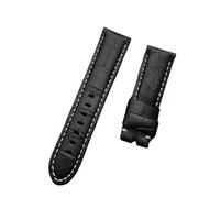 KCHSRKHXC 22mm 24mm 26mm Black Brown Blue Green Grey White Calf Bamboo Leather Watchband Compatible With Strap Watch Band Tang Buckle(Black 3 strap,24mm without buckle)