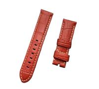 KCHSRKHXC 22mm 24mm 26mm Black Brown Blue Green Grey White Calf Bamboo Leather Watchband Compatible With Strap Watch Band Tang Buckle(Red strap,24mm without buckle)