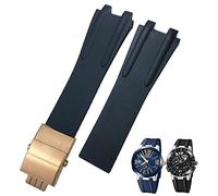 KCHSRKHXC 26mm Rubber Steel Folding Buckle Watch Band Fit for Blue Black Brown Sport Waterproof Strap Accessories (Color : Blue Golden Buckle, Size : Black Black Clasp)