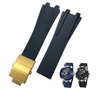 KCHSRKHXC 26mm Rubber Steel Folding Buckle Watch Band Fit for Blue Black Brown Sport Waterproof Strap Accessories (Color : Blue Golden Buckle, Size : Black Black Clasp)