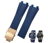 KCHSRKHXC 26mm Rubber Steel Folding Buckle Watch Band Fit for Blue Black Brown Sport Waterproof Strap Accessories (Color : Blue Golden Buckle, Size : Black Black Clasp)