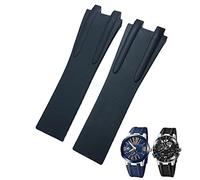 KCHSRKHXC 26mm Rubber Steel Folding Buckle Watch Band Fit for Blue Black Brown Sport Waterproof Strap Accessories (Color : Blue Golden Buckle, Size : Black Black Clasp)