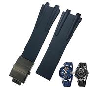 KCHSRKHXC 26mm Rubber Steel Folding Buckle Watch Band Fit for Blue Black Brown Sport Waterproof Strap Accessories (Color : Blue Golden Buckle, Size : Black Black Clasp)