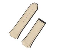 KCHSRKHXC 29 * 19mm Leather Rubber Silicone Watchband Watch Band Strap Compatible With 30mm Series (Color : Beige strap, Size Black buckle)