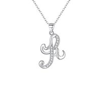 KCHSRKHXC 925 Sterling Silver CZ Cursive Initial Alphabet Letter Adjustable Pendant Necklace Clear