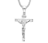 KCHSRKHXC 925 Sterling Silver Religious Crucifix Necklace Men, Cross Necklace With Jesus On It - Vintage Crucifix Pendant For Men, Jesus Cross Necklace For Christmas Thanksgiving Gifts