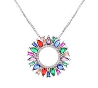 KCHSRKHXC beautiful multicolor cubic zirconia crystal flower necklace viper circle round women's pendant necklace wedding