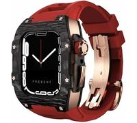 KCHSRKHXC Carbon Fiber Bezel Watch Case Fluorine Rubber Band,For Series 9 8 7 6 5 4 SE 44mm 45mm Replacement Accessories,Watch Case Strap Stainless Steel ClaspKit