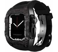 KCHSRKHXC Carbon Fiber Bezel Watch Case Fluorine Rubber Band,For Series 9 8 7 6 5 4 SE 44mm 45mm Replacement Accessories,Watch Case Strap Stainless Steel ClaspKit