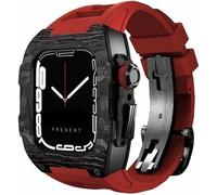 KCHSRKHXC Carbon Fiber Bezel Watch Case Fluorine Rubber Band,For Series 9 8 7 6 5 4 SE 44mm 45mm Replacement Accessories,Watch Case Strap Stainless Steel ClaspKit