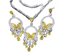 KCHSRKHXC Cubic Zirconia Stone Tassel Drop Bridal Necklace Earrings Wedding Jewelry Sets for Brides Jewellery Sets