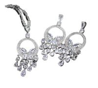 KCHSRKHXC Cubic Zirconia Stone Tassel Drop Bridal Necklace Earrings Wedding Jewelry Sets for Brides Jewellery Sets