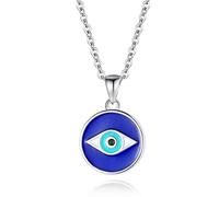 KCHSRKHXC Evil Lucky Silver Sterling Silver Necklaces For Woman With Crystal Cubic Zirconia Blue Eye Cz Necklace Turkish Jewelry
