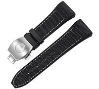 KCHSRKHXC for Franck Muller V45 Series 28mm Nylon Genuine Leather Silicone Watchband Black Blue Folding Buckle Watch Strap (Color : Black-Silver, Size : 28mm)