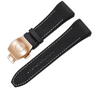 KCHSRKHXC for Franck Muller V45 Series 28mm Nylon Genuine Leather Silicone Watchband Black Blue Folding Buckle Watch Strap (Color : Black-Silver, Size : 28mm)