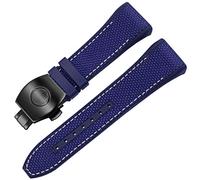 KCHSRKHXC for Franck Muller V45 Series 28mm Nylon Genuine Leather Silicone Watchband Black Blue Folding Buckle Watch Strap (Color : Black-Silver, Size : 28mm)
