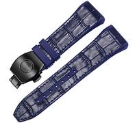 KCHSRKHXC for Franck Muller V45 Series 28mm Nylon Genuine Leather Silicone Watchband Black Blue Folding Buckle Watch Strap (Color : Black-Silver, Size : 28mm)