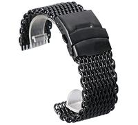 KCHSRKHXC men's 18mm 20mm 22mm 24mm black stainless steel mesh watch band fold over clasp with safety women wrist strap bracelet