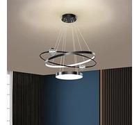 KCHSRKHXC Modern, Living Room Kitchen LED Pendant Light, 3 Rings Collection Brass Paint, Crystal Glass Ball,Adjustable Hanging Light Chandelier Contemporary Ceiling Light, Tricolor Dimming,