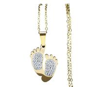 KCHSRKHXC necklace 2025 Love Fo Necklace For Women Steel Color Crystal Foprint Jewelry Birthday Colar With You Accessories Creative Gift, Free size,