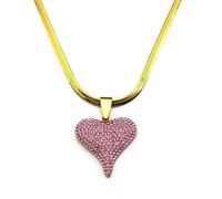 KCHSRKHXC necklace Pink Crystal Pendant necklace for Women Steel Color Necklace Girlfriend Gifts, as pic, Metal, No Gemstone jewelry