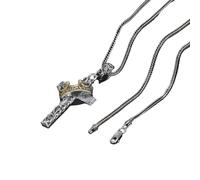 KCHSRKHXC New 2025 925 Sterling Silver Jesus Cross Pendant Necklace Flower Carving Gold Crown Hip Hop Retro Skull Personalized Sweater Chain Fashion Accessories Creative Gift