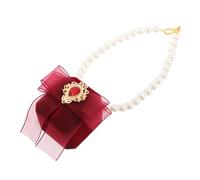KCHSRKHXC Pet Wedding Dog Necklace Ring Carrier Collar with Fake Pearl Pendant Lightweight Elegant Wedding Accessory for Proposal Engagement Photography Burgundy Bow S Neck Circumference