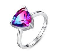 KCHSRKHXC Pure Ring For Women SSterling Silver Fine Jewelry Geometry Rainbow Stone Luxury Triangle Topaz
