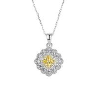 KCHSRKHXC Real Solid Citrine Flower Pendant Necklaces For Women Wedding Engagement Fine Jewelry 925 Sterling Silver