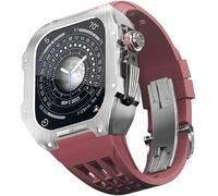 KCHSRKHXC Rugged Stainless Steel Cover Case Rubber Replacement Strap,For 8 7 45mm 6 5 4 44mm, Men Mod Kit Metal Bezel Fluororubber Band with Clasp Watch Accessories