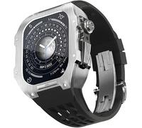 KCHSRKHXC Rugged Stainless Steel Cover Case Rubber Replacement Strap,For 8 7 45mm 6 5 4 44mm, Men Mod Kit Metal Bezel Fluororubber Band with Clasp Watch Accessories