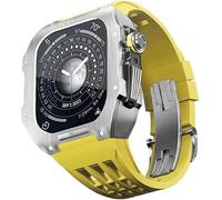 KCHSRKHXC Rugged Stainless Steel Cover Case Rubber Replacement Strap，For 8 7 45mm 6 5 4 44mm, Men Mod Kit Metal Bezel Fluororubber Band with Clasp Watch Accessories