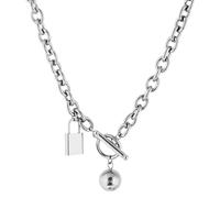 KCHSRKHXC Toggle Necklace For Men And Women, Sterling Silver Hip Hop Cuban Link Chain T Bar Toggle Clasp Long Chain Pendant Charm Choker Necklace, Lock And Key Necklace