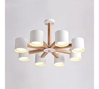KCHSRKHXC Two Function - LED Chandelier with White Iron Lampshade Compatible with Foyer Modern Wooden Ceiling Mounted s Wood Dining Lights,Crystal Flush Mount