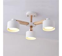 KCHSRKHXC Two Function - LED Chandelier with White Iron Lampshade Compatible with Foyer Modern Wooden Ceiling Mounted s Wood Dining Lights,Crystal Flush Mount