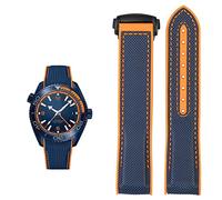 KCHSRKHXC Watch Bracelet for Omega 300 600 Planet Ocean Silicone Nylon Strap Watch Accessories Watch Band Chain 20mm 22mm Belt (Color : Black Orange BK, Size : 22mm)