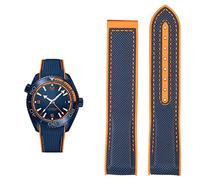 KCHSRKHXC Watch Bracelet for Omega 300 600 Planet Ocean Silicone Nylon Strap Watch Accessories Watch Band Chain 20mm 22mm Belt (Color : Black Orange BK, Size : 22mm)