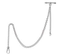 Kchss Handmade Pocket Watch Chain Double Albert Chain T-Bar Watch Chain with Compass Rudder/Tree Pendant, 11. Silver Chain ONLY