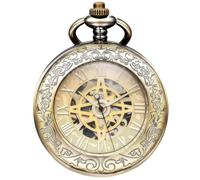 Kchss Mechanical Pocket Watch, for Men Women Special Magnifier Half Hunter Engraved Case Roman Numerals with Chain, B-a. Compass, Bronze, Gold, Vintage