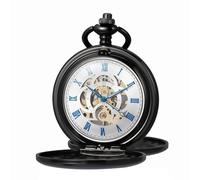 Kchss Mechanical Pocket Watch with Chain - Retro Smooth Classic Handwind - Roman Numerals for Men & Women, A-c. Black, Blue