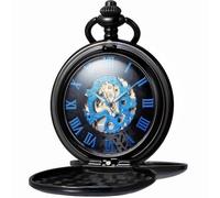 Kchss Mechanical Roman Numerals Dial Skeleton Pocket Watches with Box and Chains for Mens Women, A-a. Black, Blue