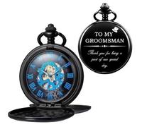 Kchss Mechanical Roman Numerals Dial Skeleton Pocket Watches with Box and Chains for Mens Women, A-d. Black Blue, Mechanical To Groomsmen, Classic