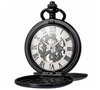 Kchss Mechanical Roman Numerals Dial Skeleton Pocket Watches with Box and Chains for Mens Women, A-db. Black, White