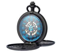 Kchss Mechanical Roman Numerals Dial Skeleton Pocket Watches with Box and Chains for Mens Women, B-a. Compass, Black, Blue, Retro
