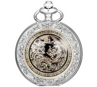 Kchss Pocket Watch for Men Women Dragon and Phoenix Quartz Pocket Watches with Chain Silver