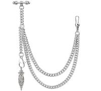 Kchss Single Albert Pocket Watch Chain T-Bar with Hollow Lantern Pendant Silver
